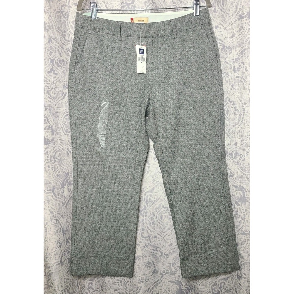 GAP Womens 8 Cropped Dress Pants Gray Herringbone 100% Cotton NWT Ankle Trouser